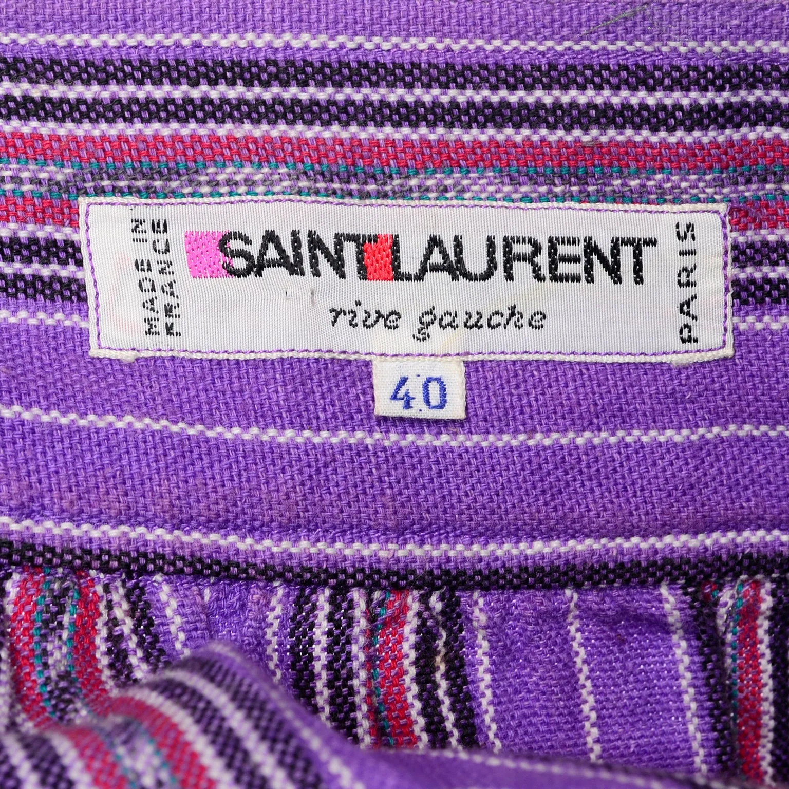 1970s Yves Saint Laurent YSL Vintage Purple Striped Skirt w/ Belt