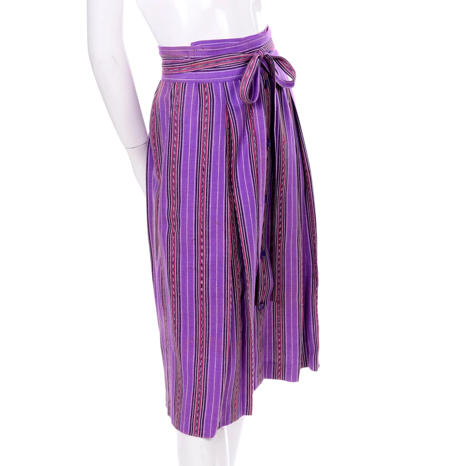 1970s Yves Saint Laurent YSL Vintage Purple Striped Skirt w/ Belt