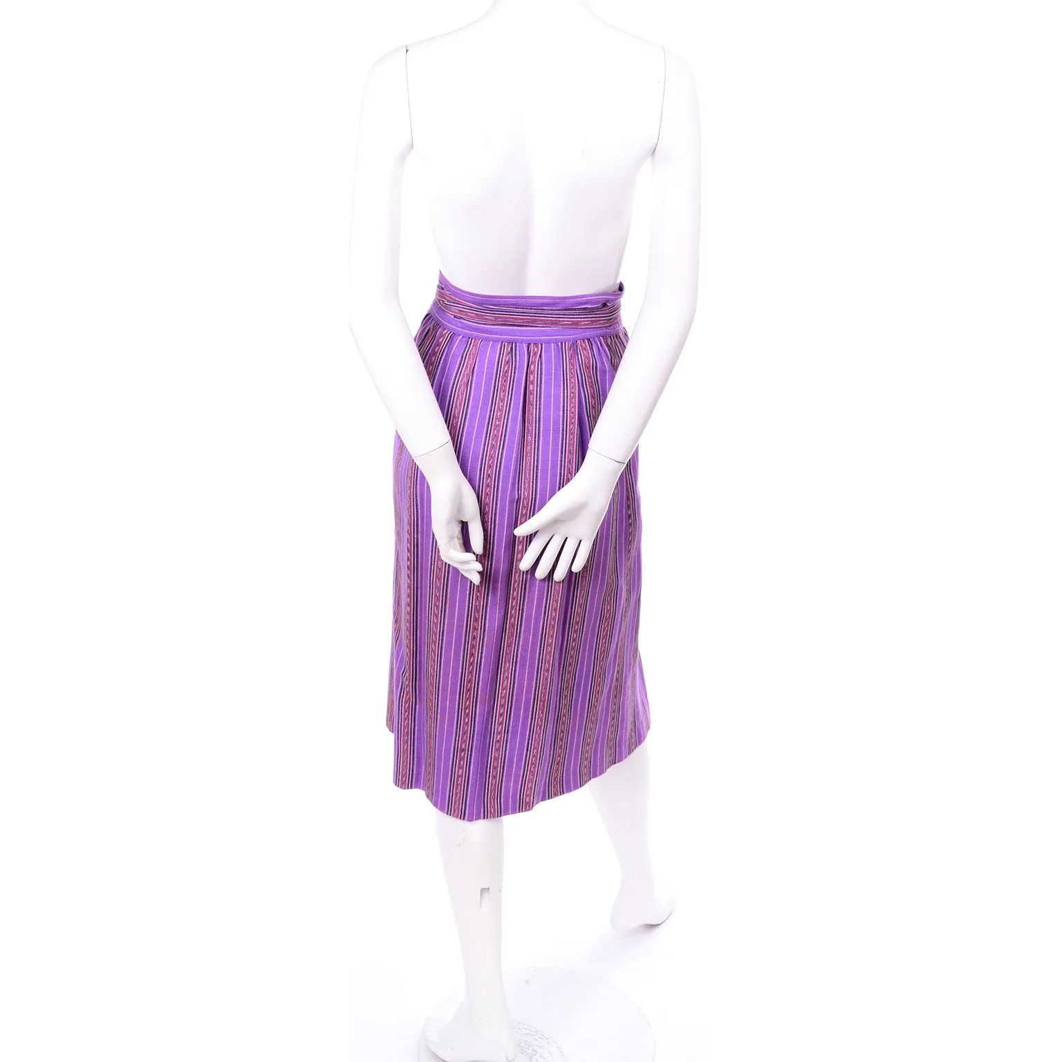 1970s Yves Saint Laurent YSL Vintage Purple Striped Skirt w/ Belt