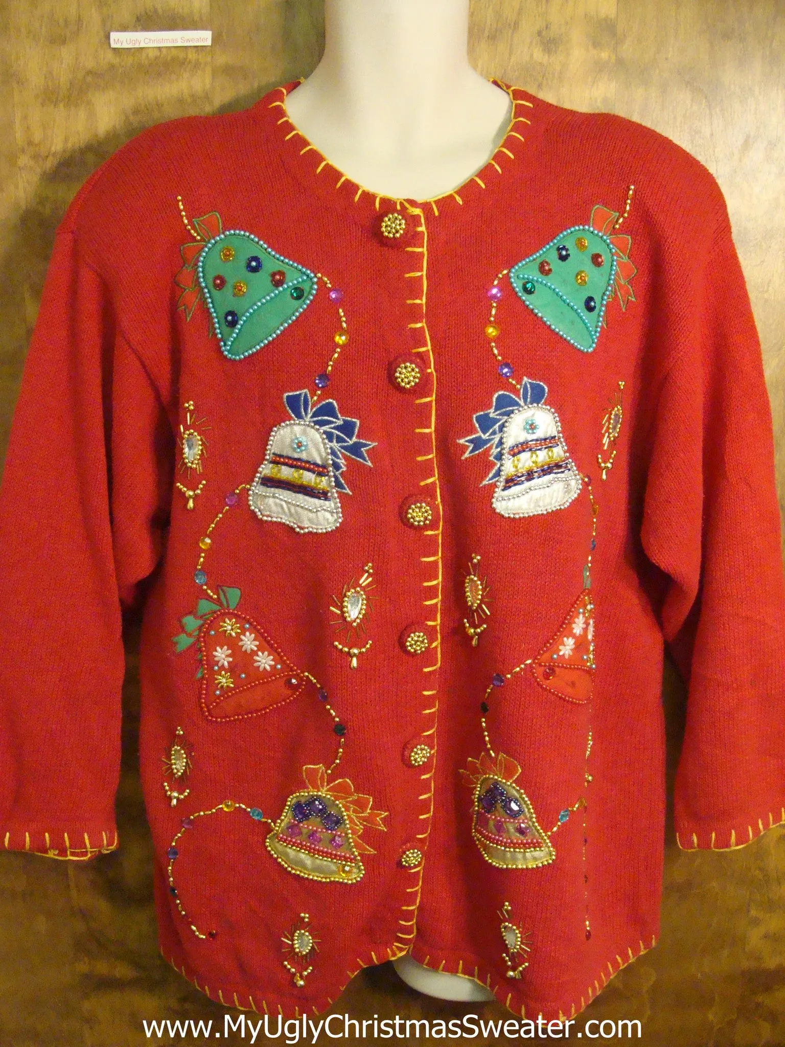 80s Big Size Bling Bells Ugly Xmas Sweater