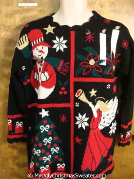 80s Christmas Sweater with Angel Snowman Tree and Candles