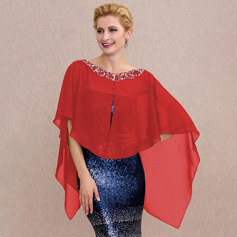 A Touch of Shimmer Chiffon Shawl Evening Cover up- Bridal Shawl-Cape