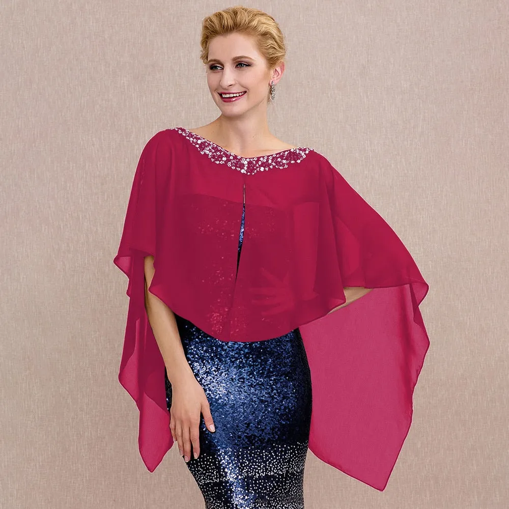 A Touch of Shimmer Chiffon Shawl Evening Cover up- Bridal Shawl-Cape