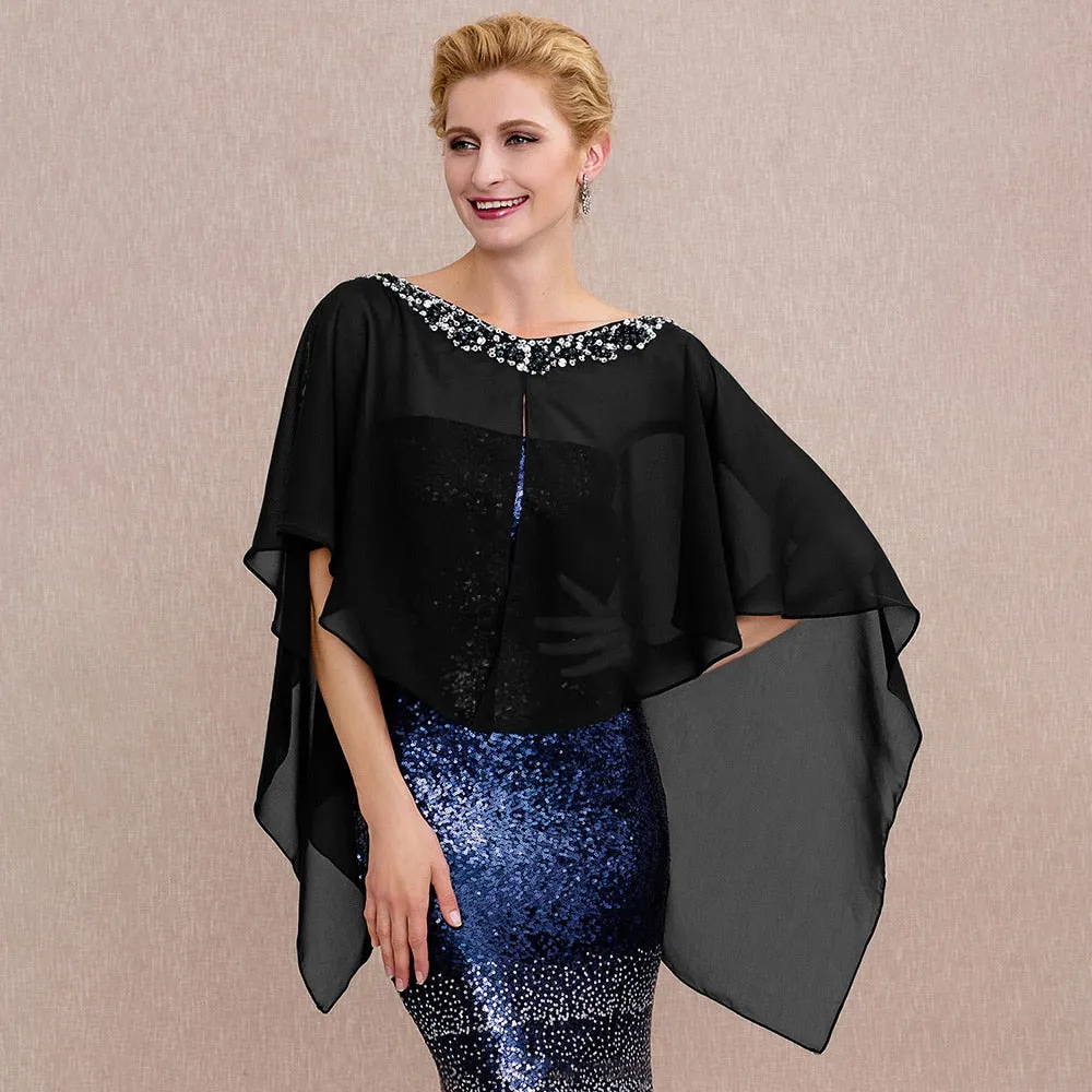 A Touch of Shimmer Chiffon Shawl Evening Cover up- Bridal Shawl-Cape