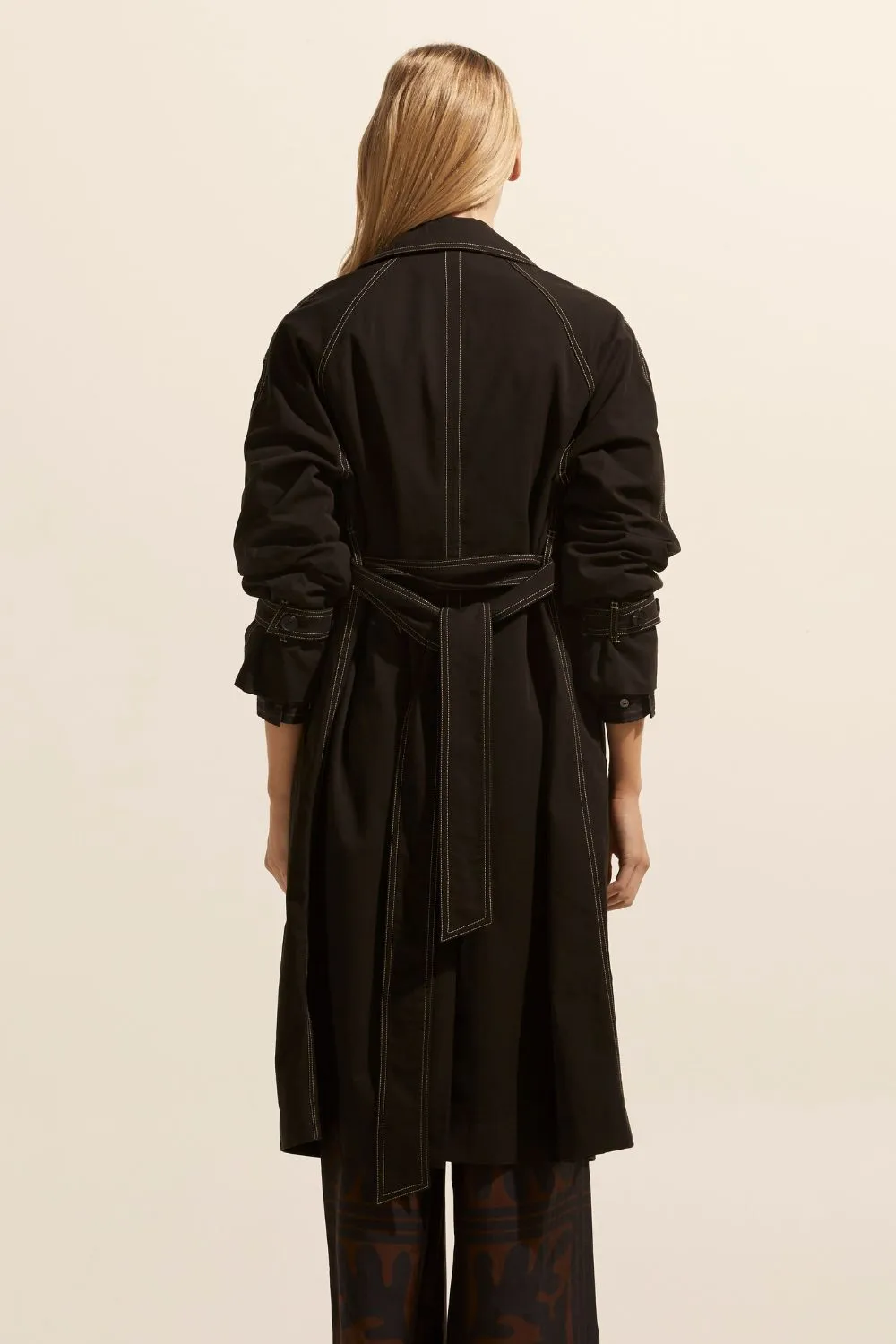 Agent Black Contrast Stitch Trench Coat