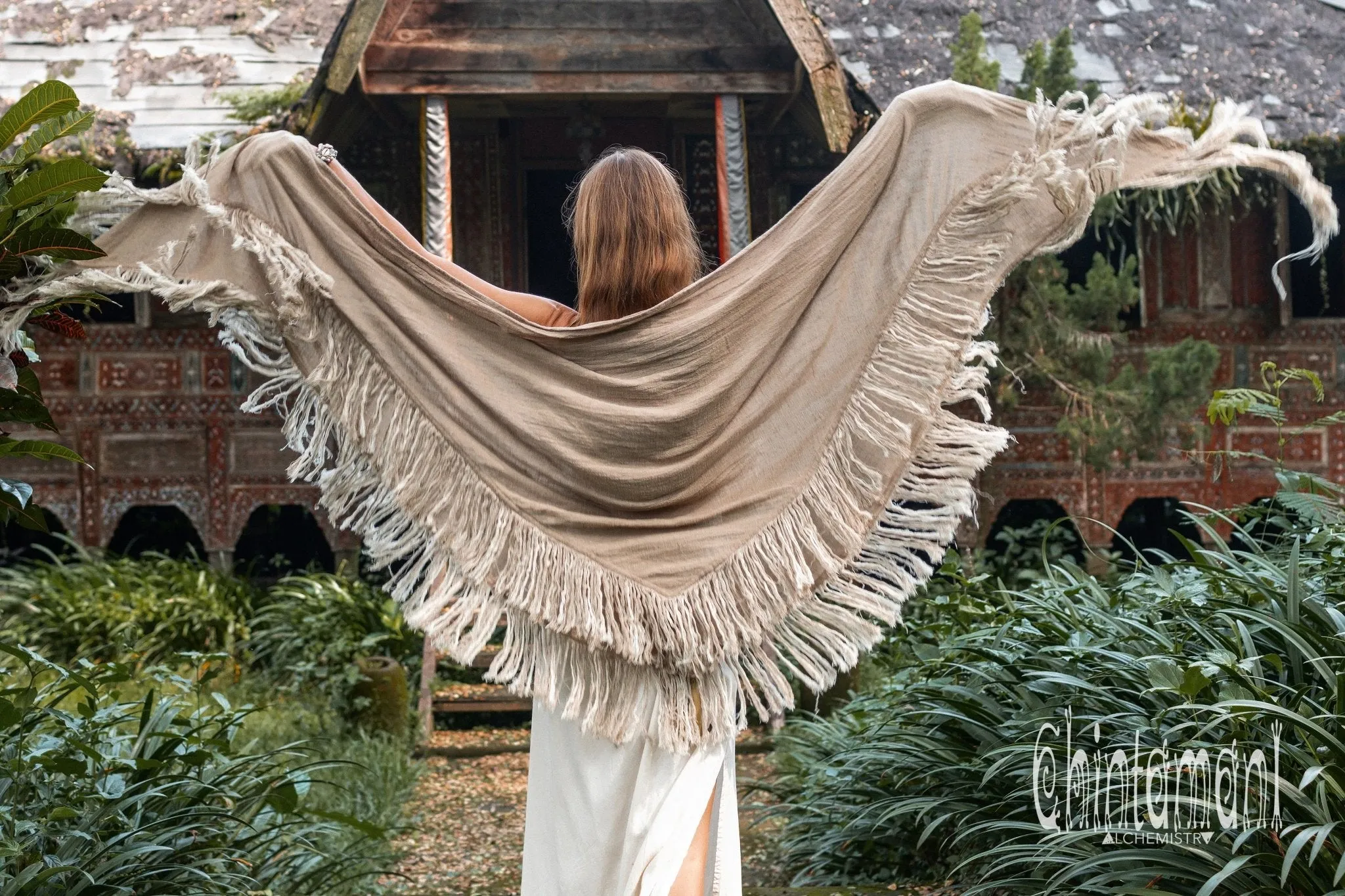 Alma Libra Fringe Boho Shawl ∆ Bohemian Scarf / Sage Green