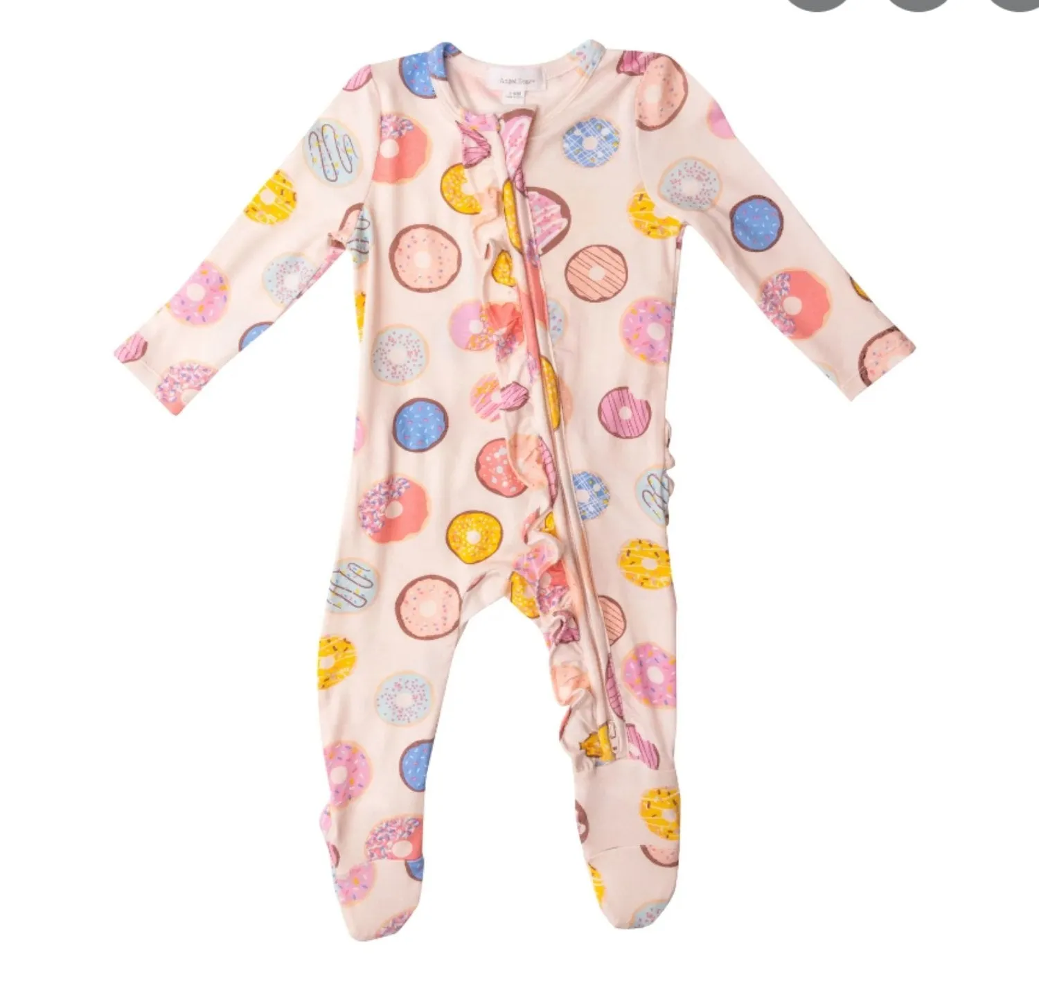 Angel Dear Baby Girls DONUTS Bamboo Ruffle Zipper Footie Sleeper