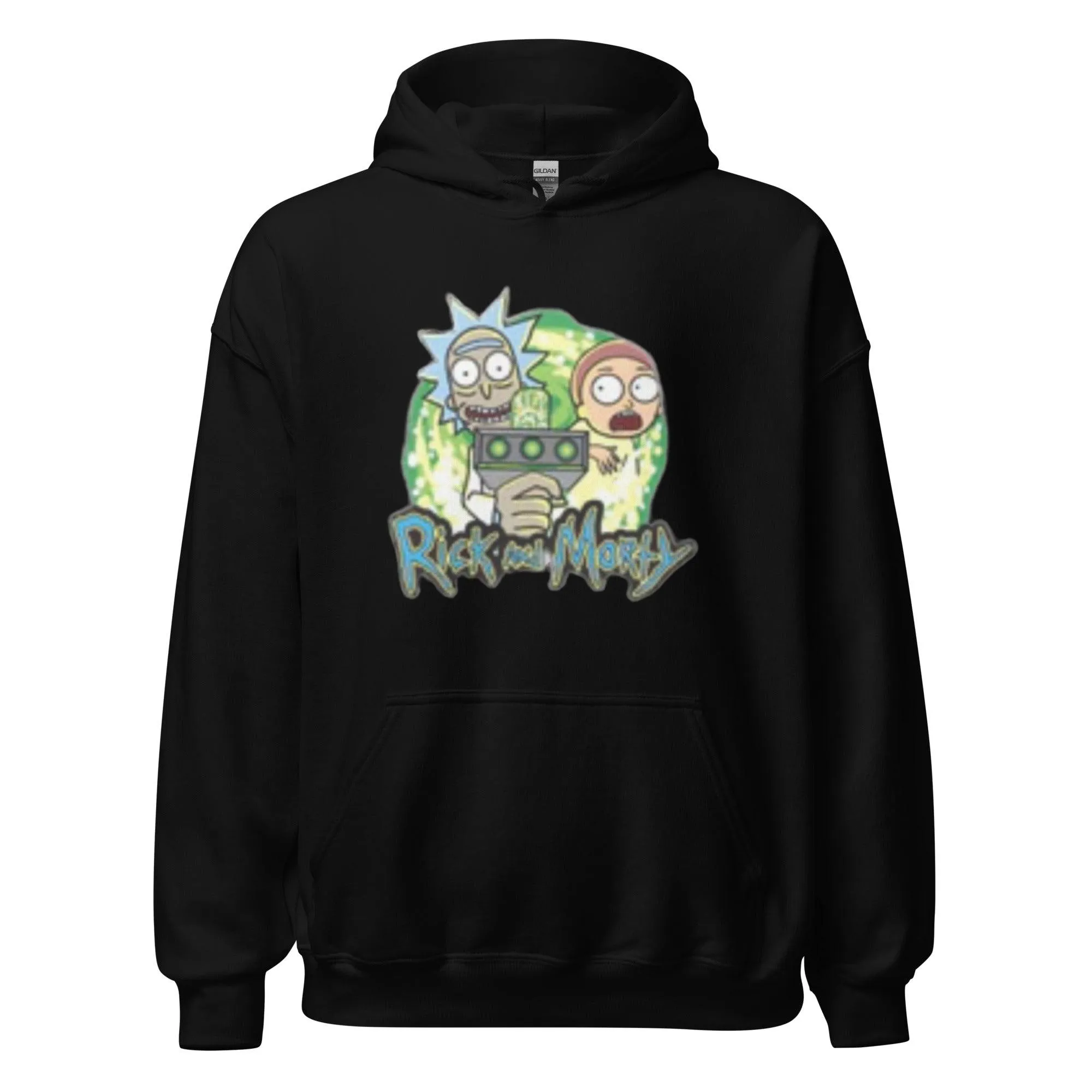 Animated Hoodie Famous Cartoon Duo with Phaser Gun Blend Cotton Midweight Unisex Pullover