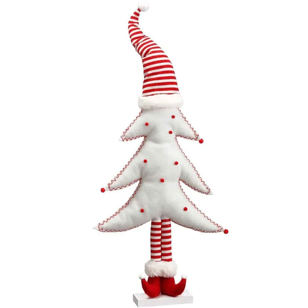 Artificial Pompom Christmas Tree White Red, 19.5in