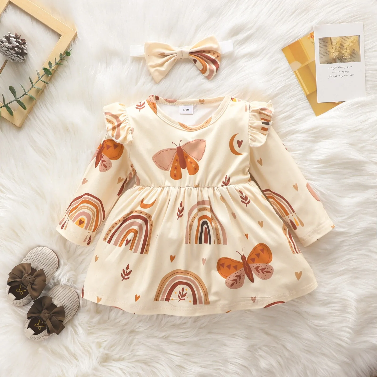 Baby Girl Dress Long Sleeve Cartoon Cute Floral Dresses - BTGD8490