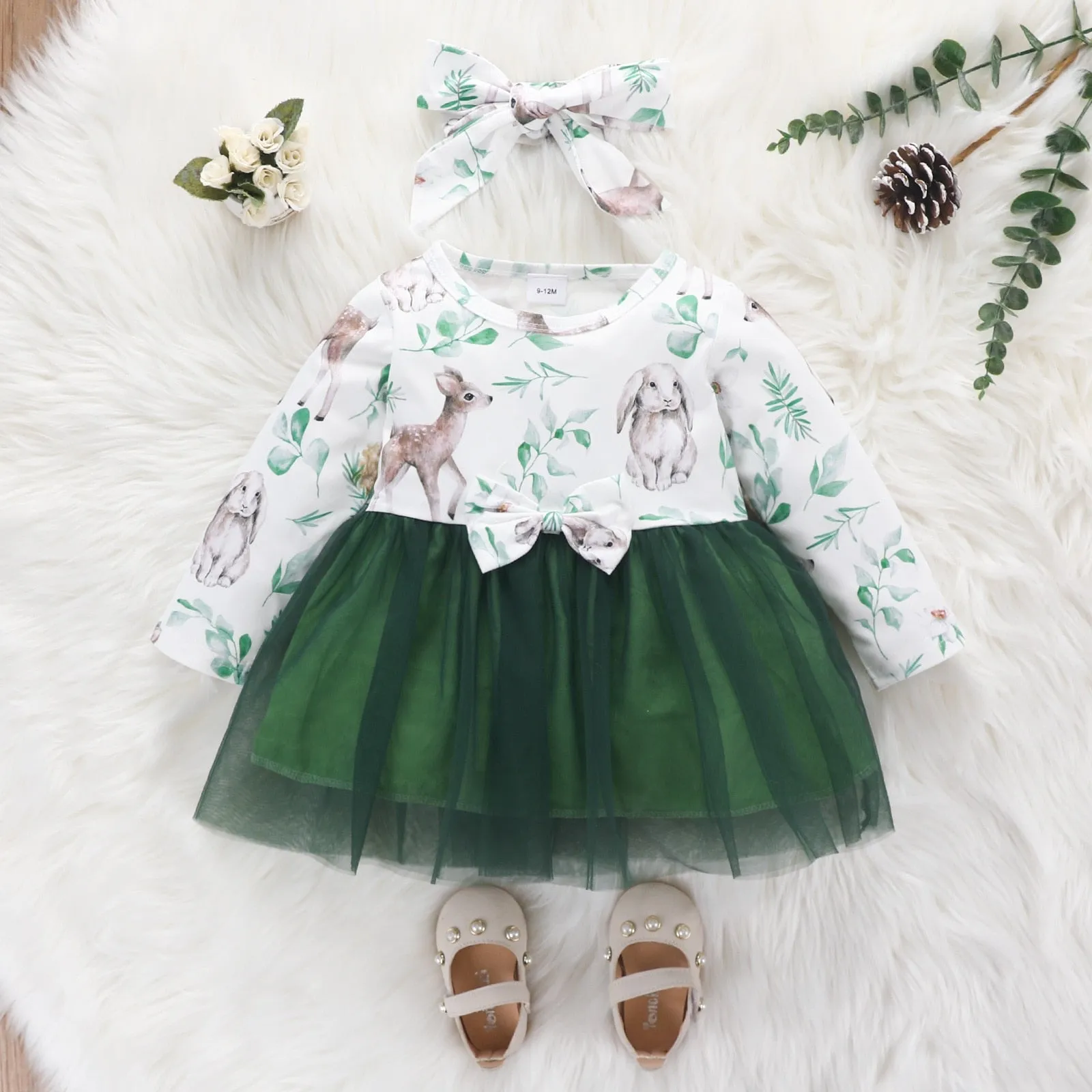 Baby Girl Dress Long Sleeve Cartoon Cute Floral Dresses - BTGD8490