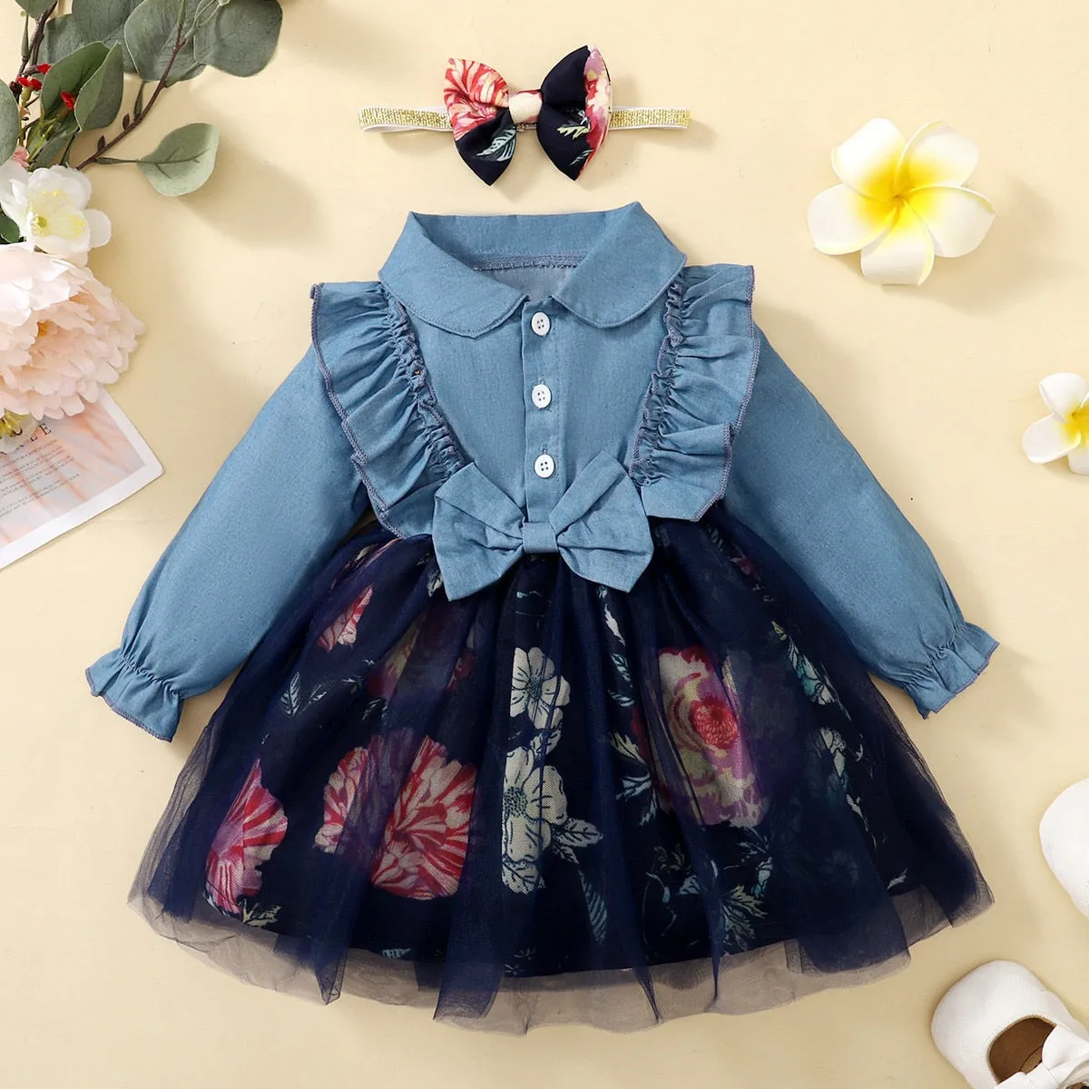 Baby Girl Dress Long Sleeve Cartoon Cute Floral Dresses - BTGD8490