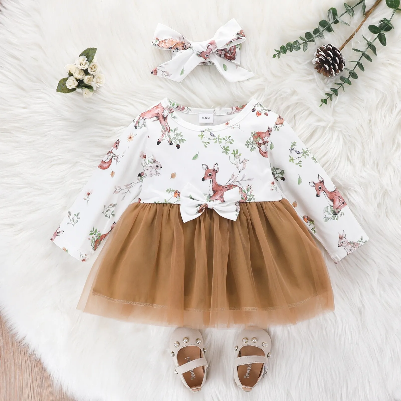 Baby Girl Dress Long Sleeve Cartoon Cute Floral Dresses - BTGD8490