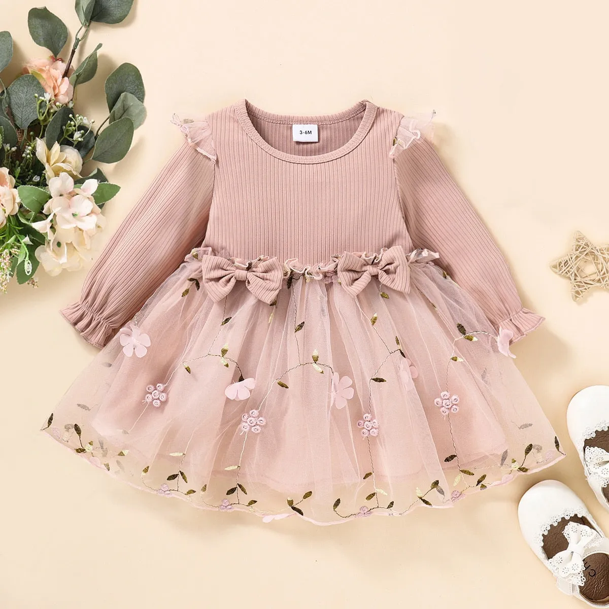 Baby Girl Dress Long Sleeve Cartoon Cute Floral Dresses - BTGD8490