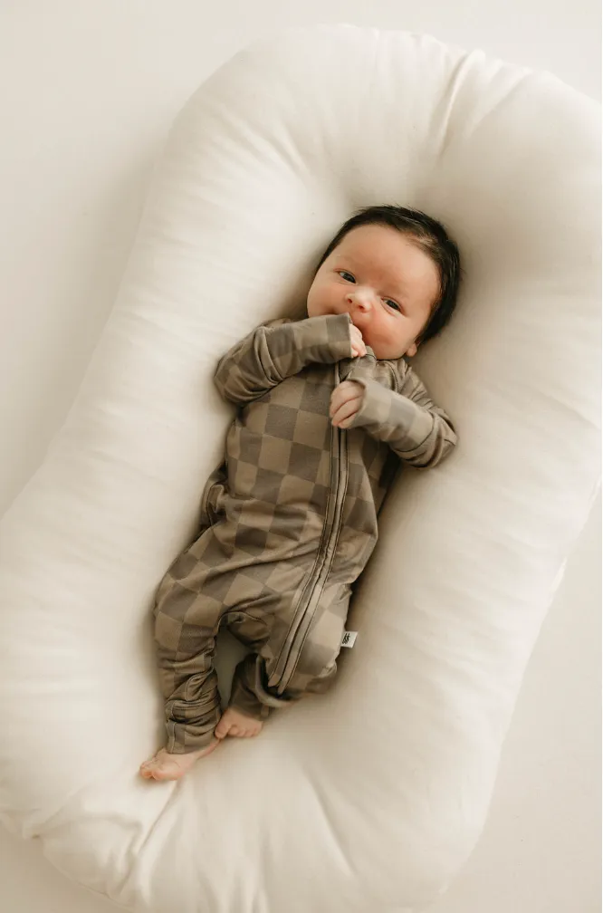 Bamboo Zip Pajamas  | Faded Brown Checkerboard