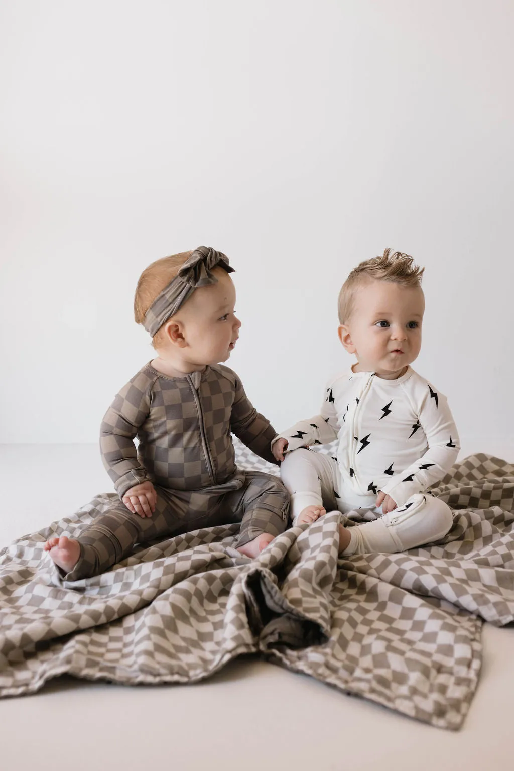 Bamboo Zip Pajamas  | Faded Brown Checkerboard