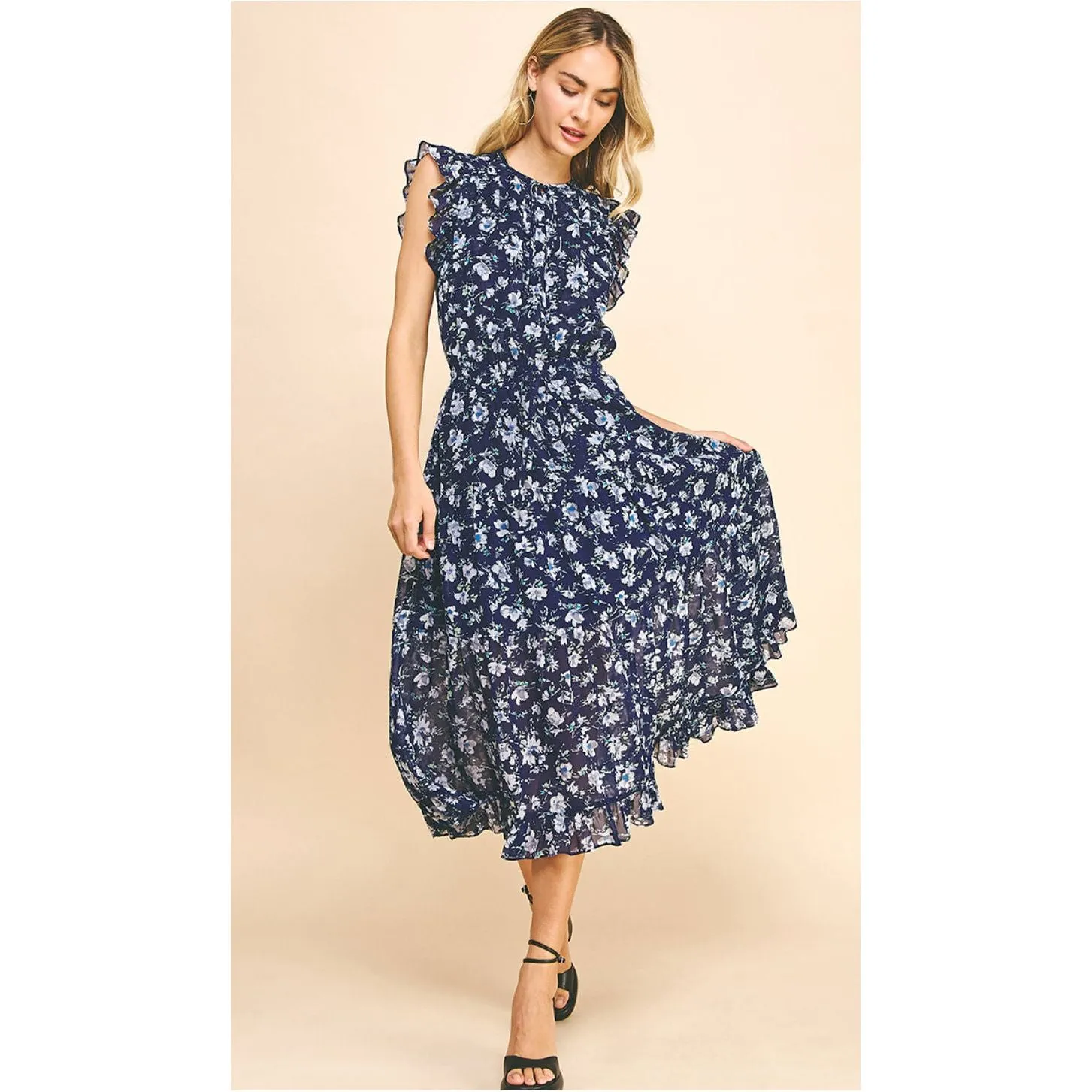 Basha Navy Floral Midi PINCH Dress