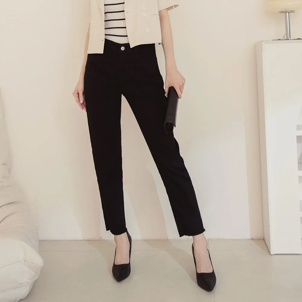 Basic Solid Stretchy Cotton Slim Straight Leg Pants Trousers