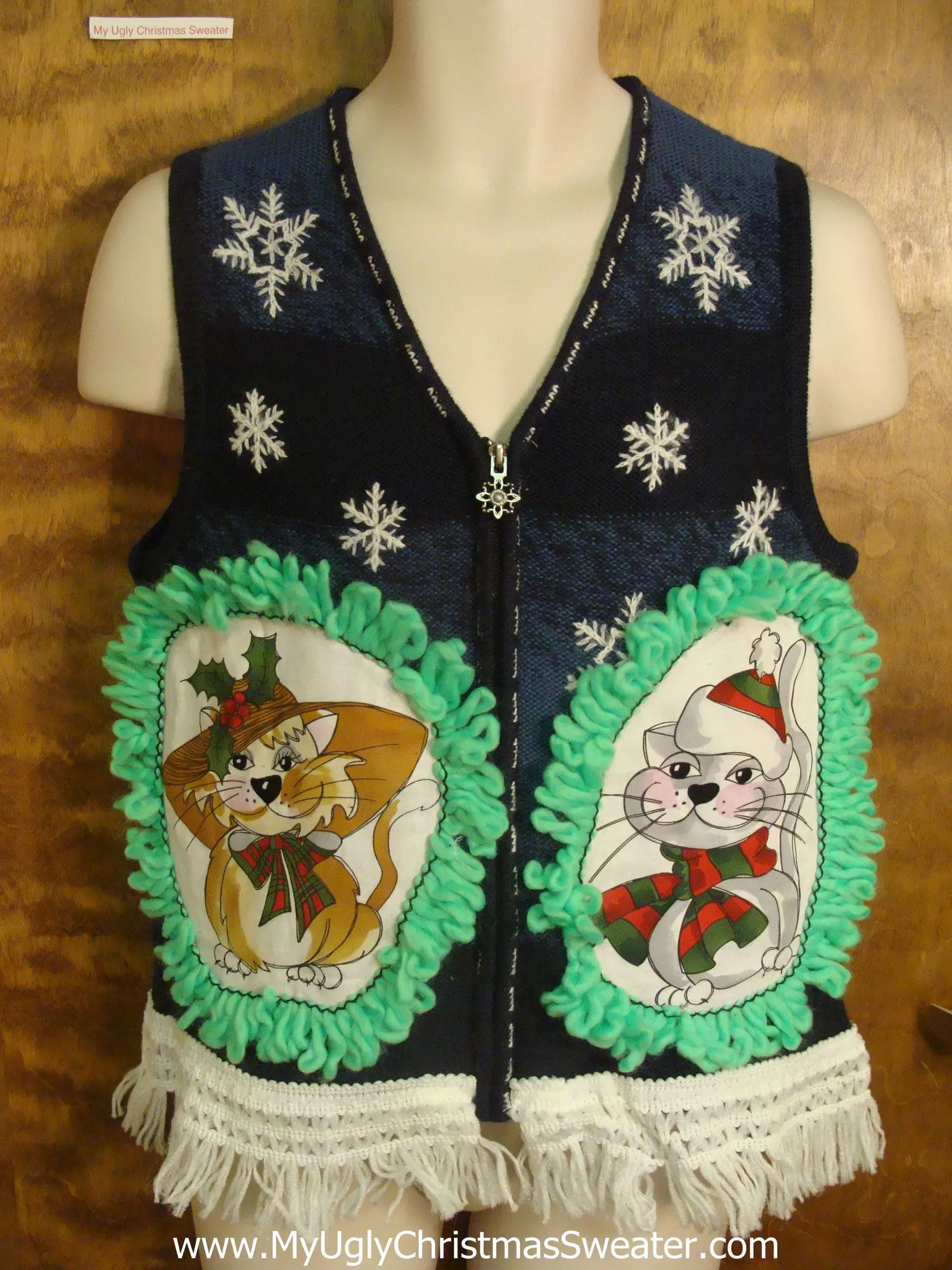 Black and Blue Striped Cat Christmas Sweater Vest