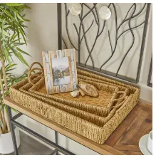 BROWN BAMBOO WOVEN TRAY WITH HANDLES