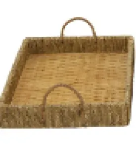 BROWN BAMBOO WOVEN TRAY WITH HANDLES