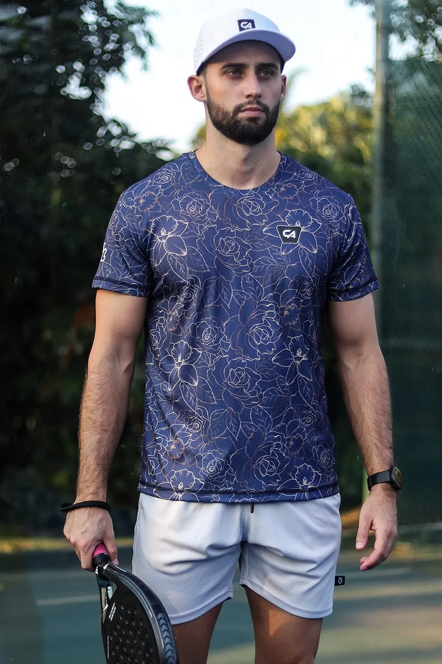 CA Padel Shirt | Navy Gold Roses