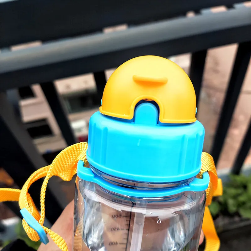 Cartoon Water Bottle with Straw Leak-proof Design for Kids 650ml