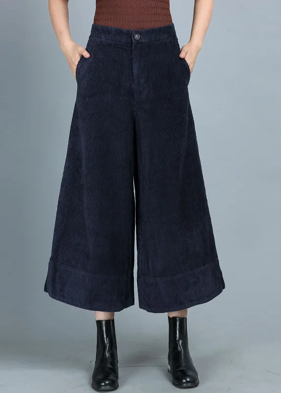 Chic Blue Pockets Button Straight Fall Pants