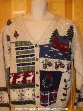 Christmas Sweater Country Theme Cabin Reindeer