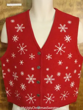 Classic Red Christmas Sweater Vest with Snowflakes