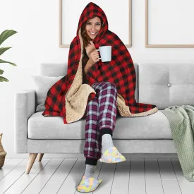 Classic Sherpa Check Hooded Blanket Warm Cozy Wearable Bathrobe Wool Shawl Home