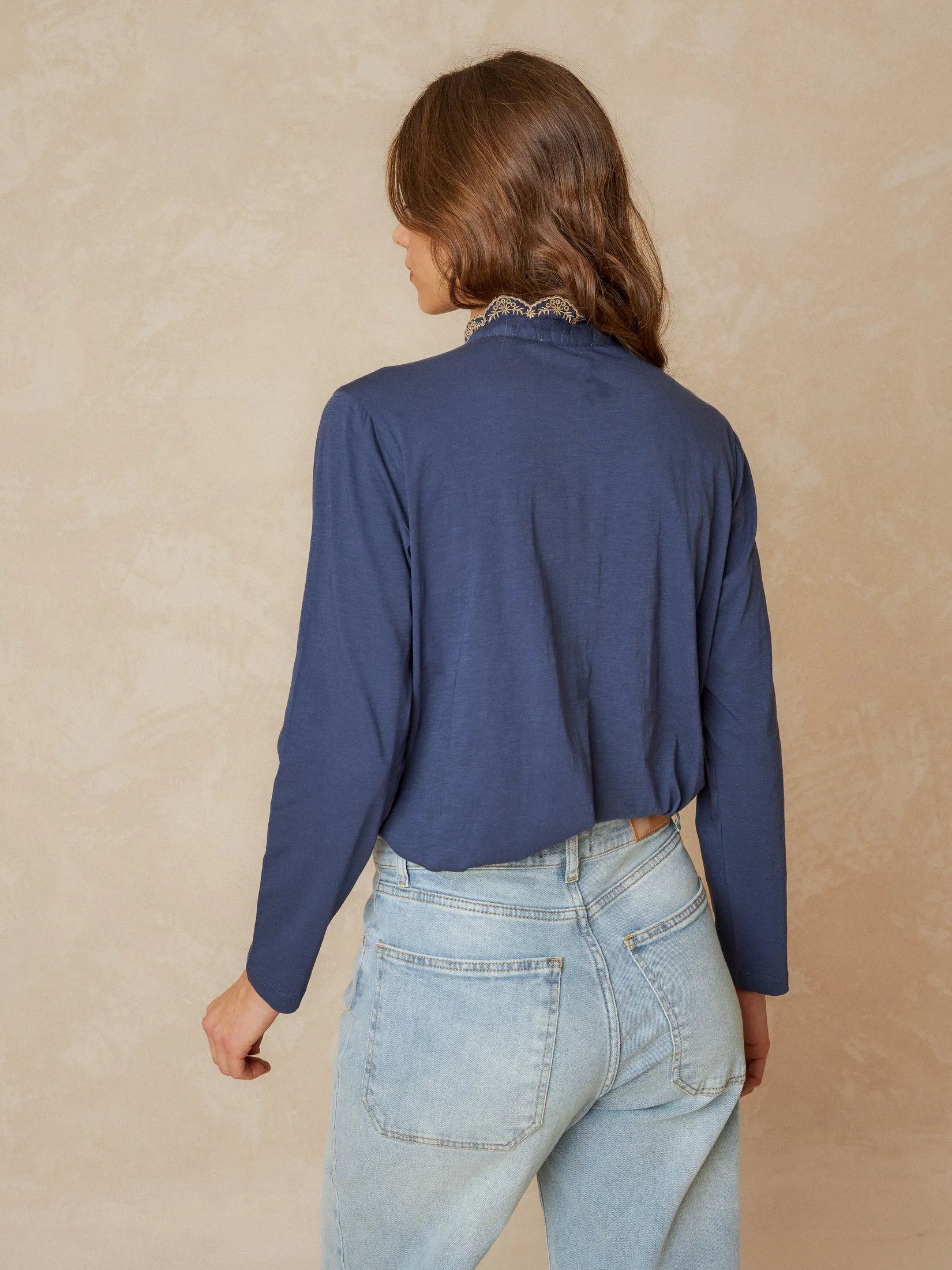 Combined Contrast Blouse Blue