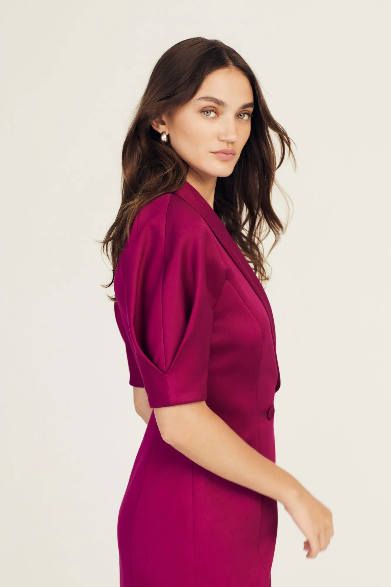 Desiree Short Sleeve Jacket Dress - Cerise