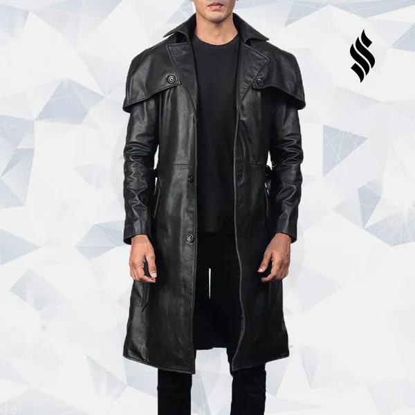 Deux Black Leather Trench Coat