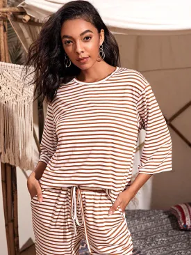 Drop Shoulder Striped Print Top