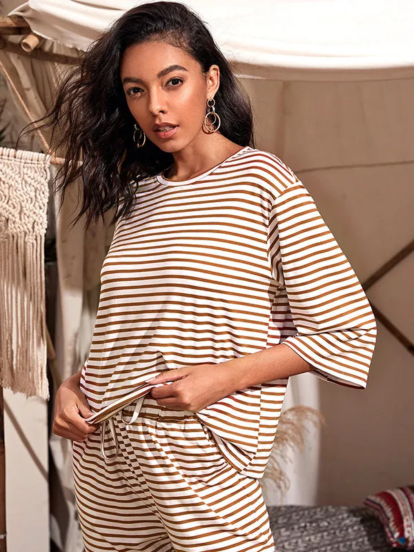 Drop Shoulder Striped Print Top