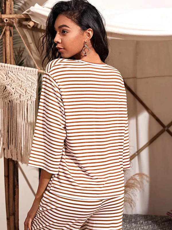 Drop Shoulder Striped Print Top