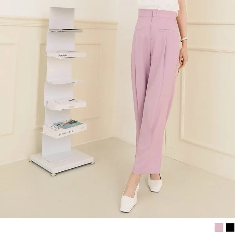 ELASTIC WAIST PLEAT STRAIGHT LONG SUIT  WORK PANTS