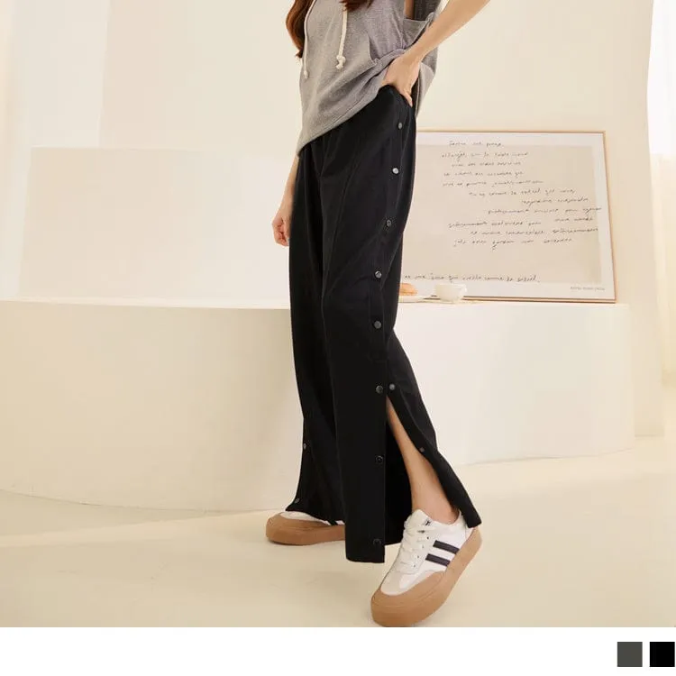 ELASTIC WAIST SIDE BUTTONS TUNIC STRAIGHT PANTS