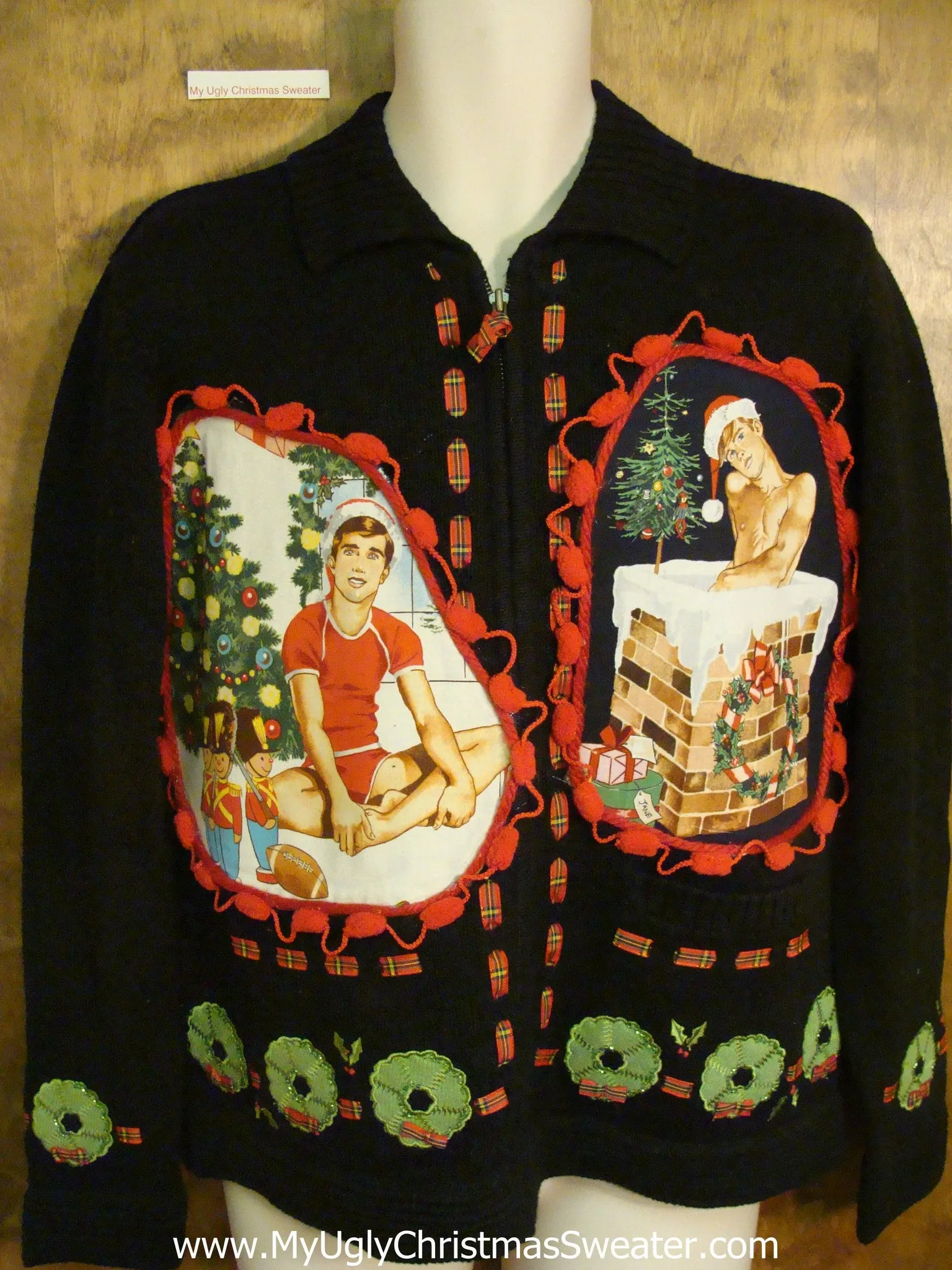 Festive Wreaths Hottie Guy Ugly Christmas Sweater