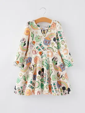 Girls Cartoon Character Rainbow Print Dress