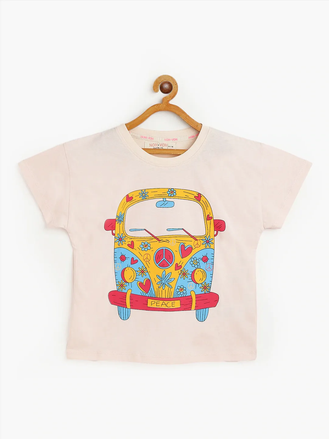 Girls Cream Bus Print Regular T-Shirt