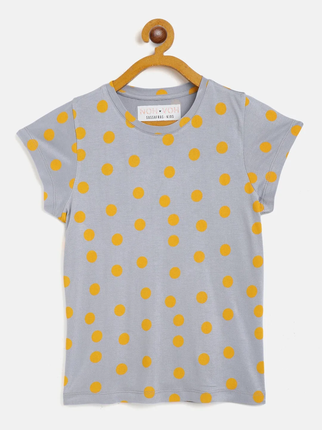 Girls Grey & Yellow Polka Dot T-Shirt