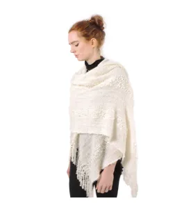 Hand-woven Baby Alpaca Boucle Fantasia Shawl - White