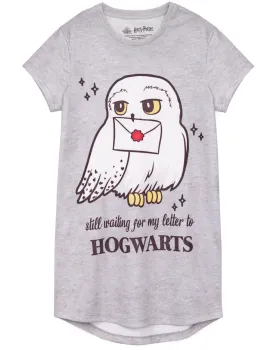 Harry Potter Hedwig Hogwarts Girl's Grey Marl Pyjama Night Dress