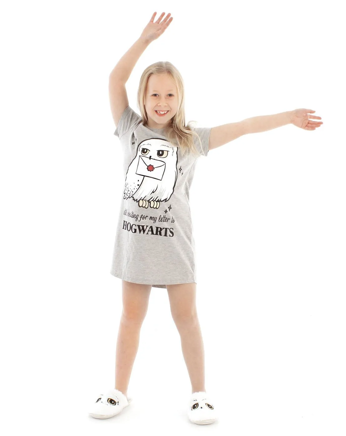 Harry Potter Hedwig Hogwarts Girl's Grey Marl Pyjama Night Dress