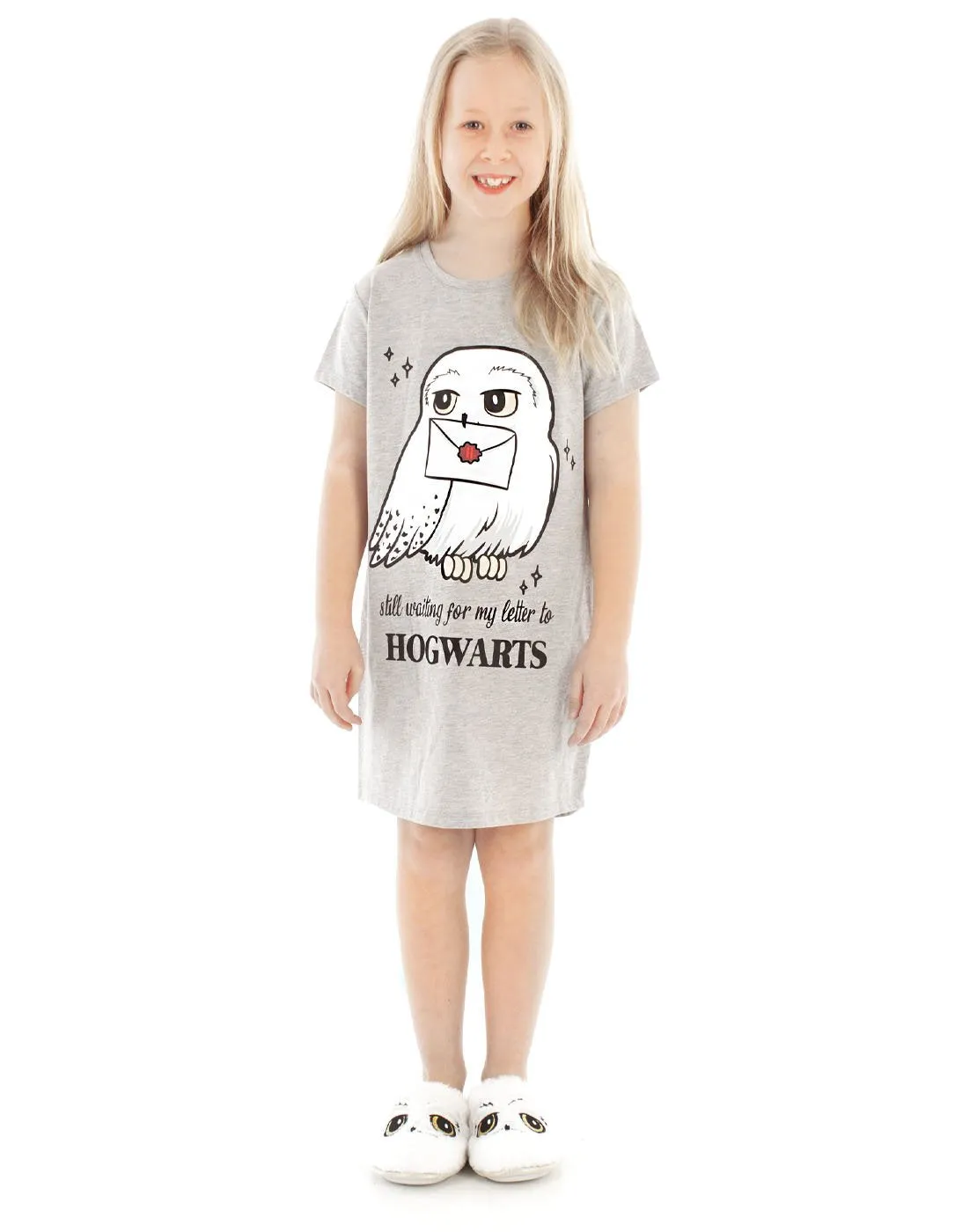 Harry Potter Hedwig Hogwarts Girl's Grey Marl Pyjama Night Dress