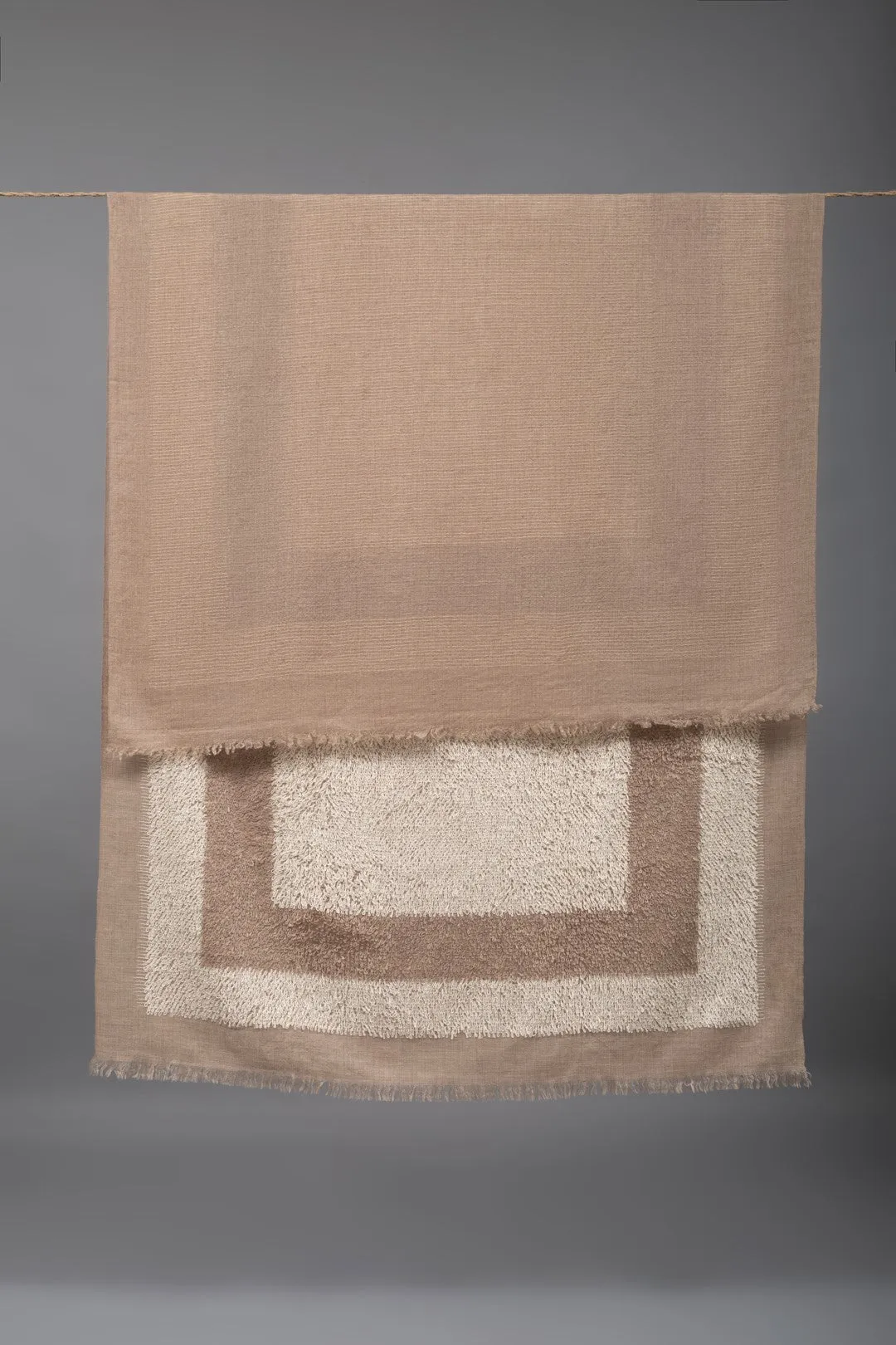 Heather French Taupe And Ivory Dourdar Pashmina Shawl