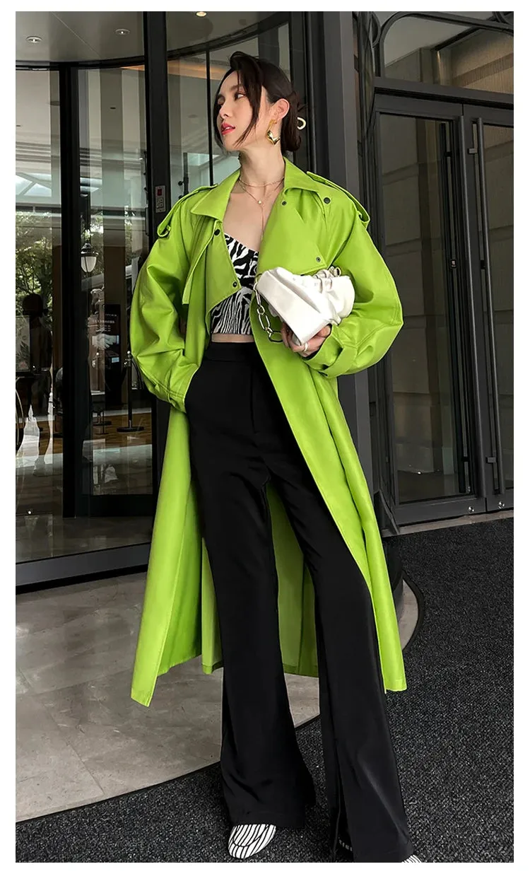 HEYFANCYSTYLE Sleek Long Faux Leather Trench Coat