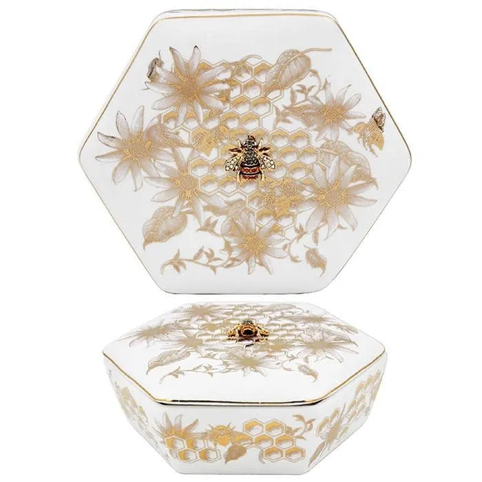 Honeycomb Bees Badge Trinket Box